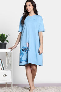 Zivame 2 Mile Fashion Knit Cotton Oversized Knee Length Loungewear Dress - Dusk Blue — thumbnail 3